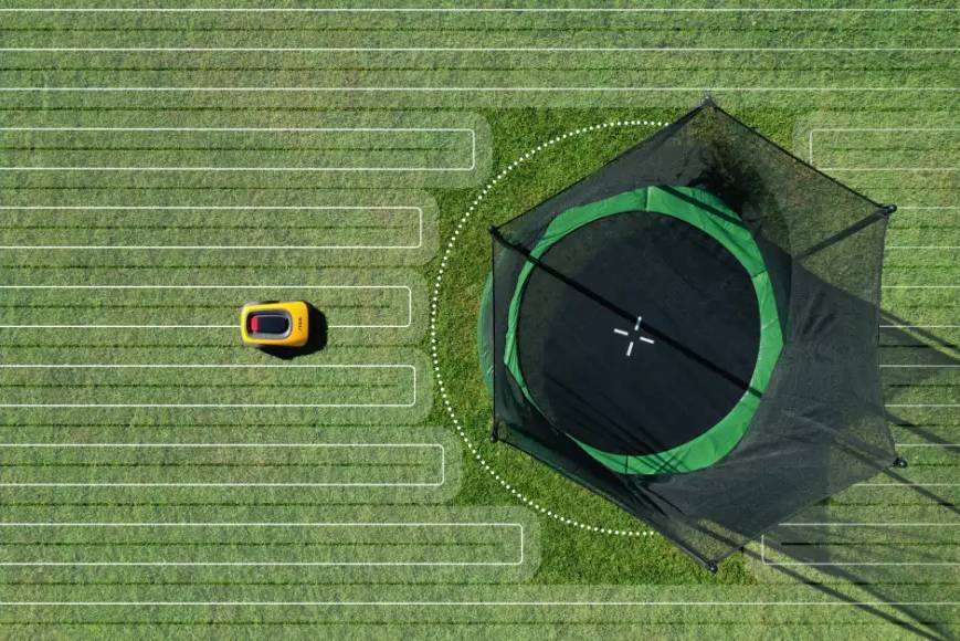 oznaczenie okolicy trampoliny jako strefy wyłączonej z koszenia